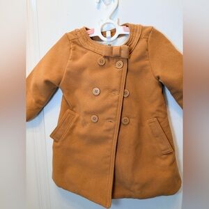 Camel Wool Look Peacoat Bow Collar Classic Winter Coat Baby Girl 12M OshKosh